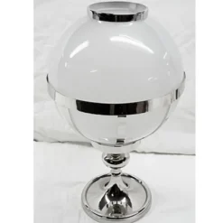 Casa Padrino Laterne im Vintage Kugel Design aus vernickeltem Messing und Glas, Silber, H 41 cm