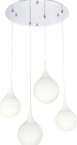 Casa Padrino LED Hängeleuchte Silber / Weiß Ø 52,5 x H. 150 cm - Hängelampe mit Mattglas Lampenschirmen