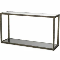 Casa Padrino Luxus Aluguss Konsole mit Glasplatten Bronze / Grau 140 cm - Luxus Möbel