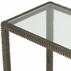 Casa Padrino Luxus Aluguss Konsole mit Glasplatten Bronze / Grau 140 cm - Luxus Möbel