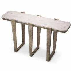 Casa Padrino Luxus Aluminium Konsole mit Marmorplatte Antik Messing / Beige 140 cm