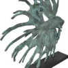 Casa Padrino Luxus Aluminium Deko Skulptur siamesischer Kampffisch Türkis / Schwarz 55 x 11,5 x H. 52,5 cm - Aluminium Deko Figur mit Holzsockel - Wohnzimmer Deko - Schreibtisch Deko