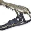 Casa Padrino Luxus Aluminium Deko Skulptur Krokodil Schädel Silber / Schwarz 54,5 x 27 x H. 38,4 cm - Aluminium Deko Figur - Wohnzimmer Deko - Schreibtisch Deko