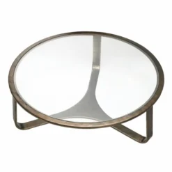 Casa Padrino Luxus Aluminium Couchtisch mit Glasplatte Bronze Ø 102 cm - Wohnzimmer Möbel