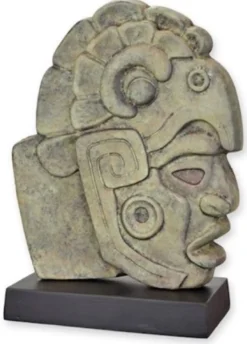 Casa Padrino Luxus Aluminium Deko Skulptur Maya Gesicht Antik Grau / Schwarz 30,9 x 14,7 x H. 45,3 cm - Aluminium Deko Figur - Wohnzimmer Deko - Schreibtisch Deko