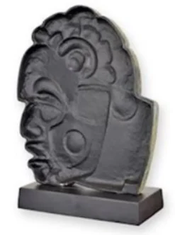 Casa Padrino Luxus Aluminium Deko Skulptur Maya Gesicht Antik Grau / Schwarz 30,9 x 14,7 x H. 45,3 cm - Aluminium Deko Figur - Wohnzimmer Deko - Schreibtisch Deko
