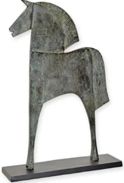 Casa Padrino Luxus Aluminium Deko Skulptur Pferd Antik Mintgrün / Schwarz 40,1 x 11 x H. 57,5 cm - Abstrakte Aluminium Deko Figur - Wohnzimmer Deko - Schreibtisch Deko