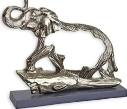 Casa Padrino Luxus Aluminium Deko Skulptur Elefant Silber / Grau 48,3 x 10,5 x H. 38,4 cm - Aluminium Deko Figur mit Holzsockel - Wohnzimmer Deko - Schreibtisch Deko
