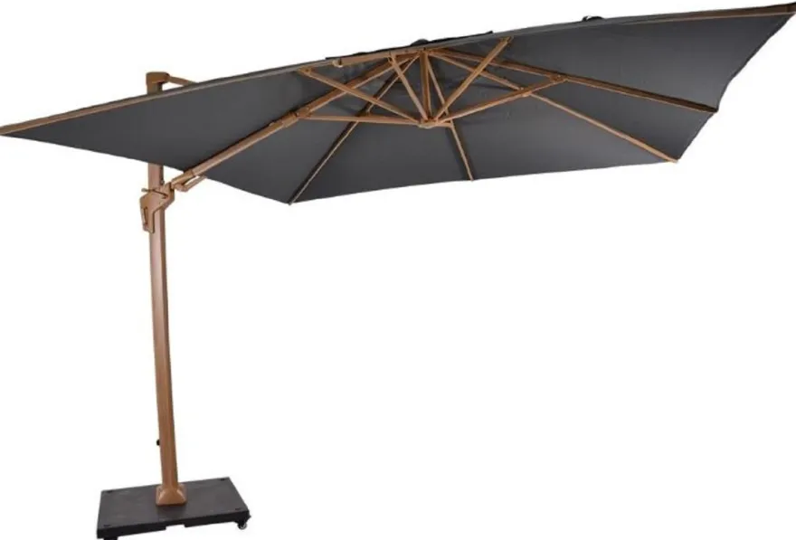Casa Padrino Luxus Ampelschirm mit Ständer Braun / Grau 300 x 300 cm - Garten Sonnenschirm in Holzoptik - Terrassen Sonnenschirm - Balkon Sonnenschirm - Garten Terrassen Balkon Accessoires