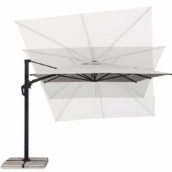 Casa Padrino Luxus Ampelschirm mit Ständer Anthrazit / Naturfarben 400 x 300 x H. 273 cm