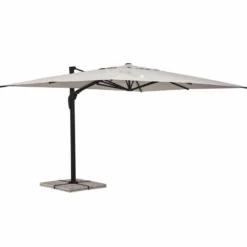 Casa Padrino Luxus Ampelschirm mit Ständer Anthrazit / Naturfarben 400 x 300 x H. 273 cm