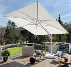 Casa Padrino Luxus Ampelschirm Weiß - Runder Freiarm Sonnenschirm mit 360 Grad Drehfuß - Durchmesser 350 cm