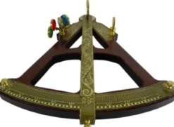 Casa Padrino Luxus Antik Stil Sextant Braun / Messing 27,5 x 6,5 x H. 32 cm - Seefahrer Winkelmesser - Nautisches Messinstrument - Seefahrer Deko Accessoires - Luxus Antik Stil Deko Accessoires