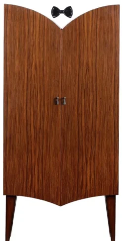 Casa Padrino Luxus Art Deco Barschrank Braun / Weiß / Schwarz 80 x 45 x H. 170 cm - Massivholz Weinschrank - Bar Möbel - Hotel Möbel - Luxus Qualität