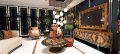 Casa Padrino Luxus Art Deco Beistelltisch Grau / Mehrfarbig / Gold - Massivholz Wohnzimmer Beistelltisch - Art Deco Wohnzimmer Möbel - Luxus Wohnzimmer Möbel