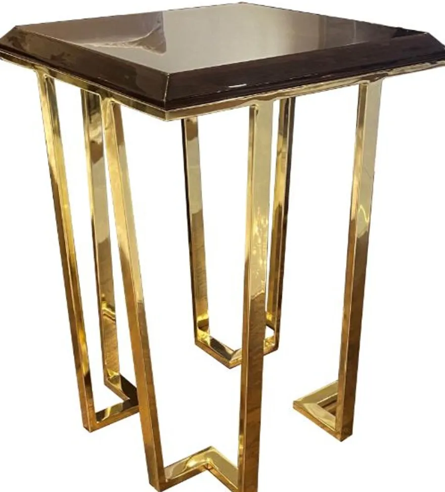 Casa Padrino Luxus Art Deco Beistelltisch Dunkelbraun / Gold 50 x 50 x H. 68 cm - Art Deco Wohnzimmer Möbel