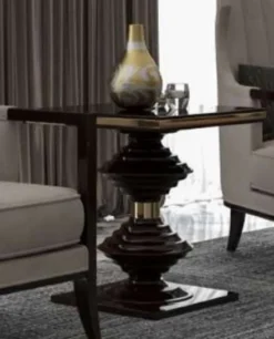 Casa Padrino Luxus Art Deco Beistelltisch Dunkelbraun Hochglanz / Gold - Edler Massivholz Tisch - Art Deco Wohnzimmer Möbel - Luxus Qualität