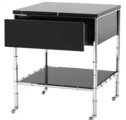 Casa Padrino Luxus Art Deco Beistelltisch mit Marmor und Rauchglas, polierter Stahl, 50 x 50 x H. 60 cm