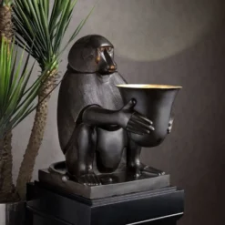 Casa Padrino Luxus Art Deco Bronze Tischleuchte Affe Pavian Bronzefarben / Gold 49 x 60 x H. 60 cm - Art Deco Wohnzimmer Lampe - Luxus Qualität