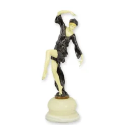 Casa Padrino Luxus Art Deco Bronzefigur Tänzerin Autumn Dancer Dunkelbraun / Elfenbein 13 x 16,7 x H. 41,3 cm - Kalt bemalte Bronze Skulptur - Tänzerin Deko Figur - Art Deco Deko