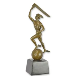 Casa Padrino Luxus Art Deco Bronzefigur Merkur auf der Weltkugel Bronze / Schwarz 8,4 x 13,4 x H. 36,7 cm - Bronze Skulptur mit Marmorsockel - Merkur Deko Figur - Büro Deko