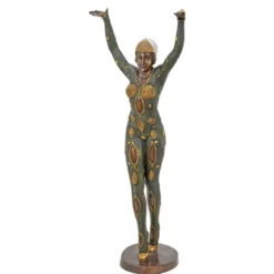 Casa Padrino Luxus Art Deco Bronzefigur Tänzerin Dourga Grün / Gold 57 x H. 137 cm - Große Bronze Skulptur - Barock & Art Deco Deko Accessoires