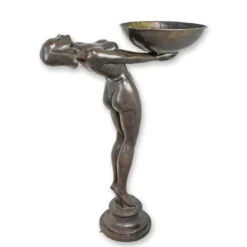 Casa Padrino Luxus Art Deco Bronzefigur Tänzerin mit Schale Bronze 58 x 112 x H. 147 cm - Bronze Brunnen Skulptur - Vogeltränke - Garten & Terrassen Deko