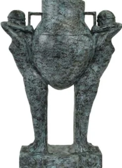 Casa Padrino Luxus Art Deco Bronze Skulptur Frauen mit Vase Türkis / Schwarz 49 x 23,5 x H. 68 cm - Elegante Bronzefigur mit Blumenvase - Schreibtisch Deko - Wohnzimmer Deko - Luxus Kollektion