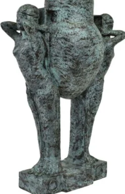 Casa Padrino Luxus Art Deco Bronze Skulptur Frauen mit Vase Türkis / Schwarz 49 x 23,5 x H. 68 cm - Elegante Bronzefigur mit Blumenvase - Schreibtisch Deko - Wohnzimmer Deko - Luxus Kollektion