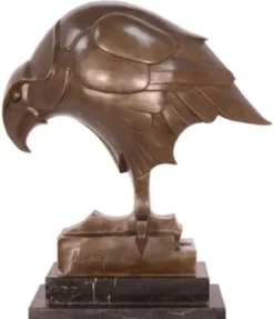 Casa Padrino Luxus Art Deco Bronze Skulptur Adler Bronzefarben / Schwarz 16,8 x 34,2 x H. 39,6 cm - Bronzefigur mit Marmorsockel - Deko Accessoires