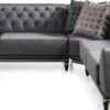 Casa Padrino Luxus Art Deco Chesterfield Wohnzimmer Set Grau / Schwarz / Gold - 1 Ecksofa mit Kissen & 1 Couchtisch - Edle Wohnzimmer Möbel - Luxus Qualität