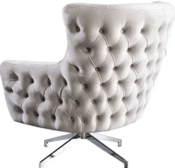 Casa Padrino Luxus Art Deco Chesterfield Drehsessel Cremefarben / Silber 90 x 90 x H. 100 cm - Wohnzimmer Sessel - Wohnzimmer Möbel