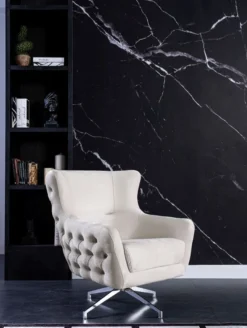 Casa Padrino Luxus Art Deco Chesterfield Drehsessel Cremefarben / Silber 90 x 90 x H. 100 cm - Wohnzimmer Sessel - Wohnzimmer Möbel