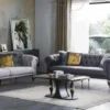Casa Padrino Luxus Art Deco Chesterfield Sessel Hellgrau / Schwarz / Messingfarben 80 x 95 x H. 100 cm - Wohnzimmer Möbel