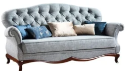 Casa Padrino Luxus Art Deco Chesterfield Wohnzimmer Sofa Vintage Blau / Dunkelbraun 206 x 90 x H. 98 cm - Wohnzimmermöbel