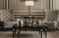 Casa Padrino Luxus Art Deco Couchtisch Schwarz / Silber 130 x 130 x H. 45 cm - Art Deco Wohnzimmertisch - Art Deco Wohnzimmer Möbel - Luxus Qualität