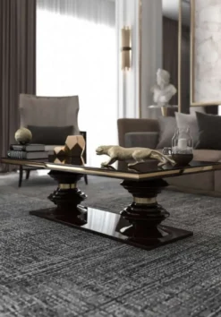Casa Padrino Luxus Art Deco Couchtisch Dunkelbraun Hochglanz / Gold - Handgefertigter Wohnzimmertisch - Massivholz Tisch - Luxus Qualität - Art Deco Möbel