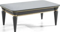 Casa Padrino Luxus Art Deco Couchtisch Grau / Gold 110 x 70 x H. 42 cm - Edler Massivholz Wohnzimmertisch - Wohnzimmer Möbel