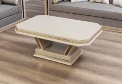 Casa Padrino Luxus Art Deco Couchtisch Cremefarben / Gold - Handgefertigter Massivholz Wohnzimmertisch - Art Deco Wohnzimmer Möbel