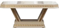 Casa Padrino Luxus Art Deco Couchtisch Cremefarben / Gold - Handgefertigter Massivholz Wohnzimmertisch - Art Deco Wohnzimmer Möbel
