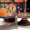 Casa Padrino Luxus Art Deco Couchtisch 2er Set Grau / Mehrfarbig / Braun / Gold - Luxus Art Deco Wohnzimmertische - Luxus Art Deco Wohnzimmer Möbel