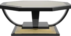 Casa Padrino Luxus Art Deco Couchtisch Schwarz / Gold 130 x 130 x H. 45 cm - Eleganter 8-eckiger Wohnzimmertisch im Barockstil - Barock Möbel