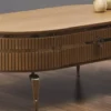 Casa Padrino Luxus Art Deco Couchtisch Hellbraun / Gold 120 x 67 x H. 42 cm - Ovaler Wohnzimmertisch mit Schublade - Wohnzimmer Möbel - Art Deco Möbel - Luxus Möbel