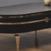 Casa Padrino Luxus Art Deco Couchtisch Schwarz / Gold 120 x 67 x H. 42 cm - Ovaler Wohnzimmertisch mit Schublade und Kunstmarmor Tischplatte - Wohnzimmer Möbel - Art Deco Möbel - Luxus Möbel