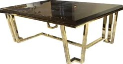 Casa Padrino Luxus Art Deco Couchtisch Dunkelbraun / Gold 130 x 90 x H. 45 cm - Edler Wohnzimmertisch mit Glasplatte - Art Deco Möbel
