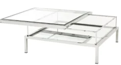 Casa Padrino Luxus Art Deco Designer Couchtisch aus Edelstahl poliert mit Spiegelglas, 99,5 x 99,5 x 41 cm, Silber