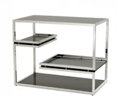 Casa Padrino Luxus Art Deco Designer Beistelltisch - Polierter Edelstahl & Rauchglas - 81 x 45 x H. 63,5 cm