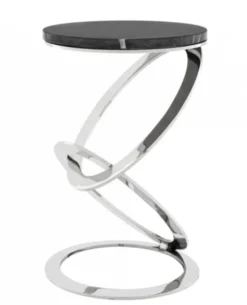 Casa Padrino Luxus Art Deco Designer Beistelltisch mit Marmorplatte - Schwarz / Polierter Edelstahl - 40 x H. 62 cm