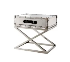 Casa Padrino Luxus Art Deco Designer Beistelltisch - Aluminium und schwarzes Leder, 62 x 49 x H. 57 cm