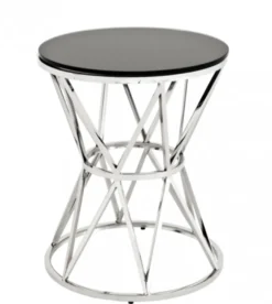 Casa Padrino Luxus Art Deco Designer Beistelltisch - Edelstahl poliert / schwarzes Glas - 44 x H. 55 cm
